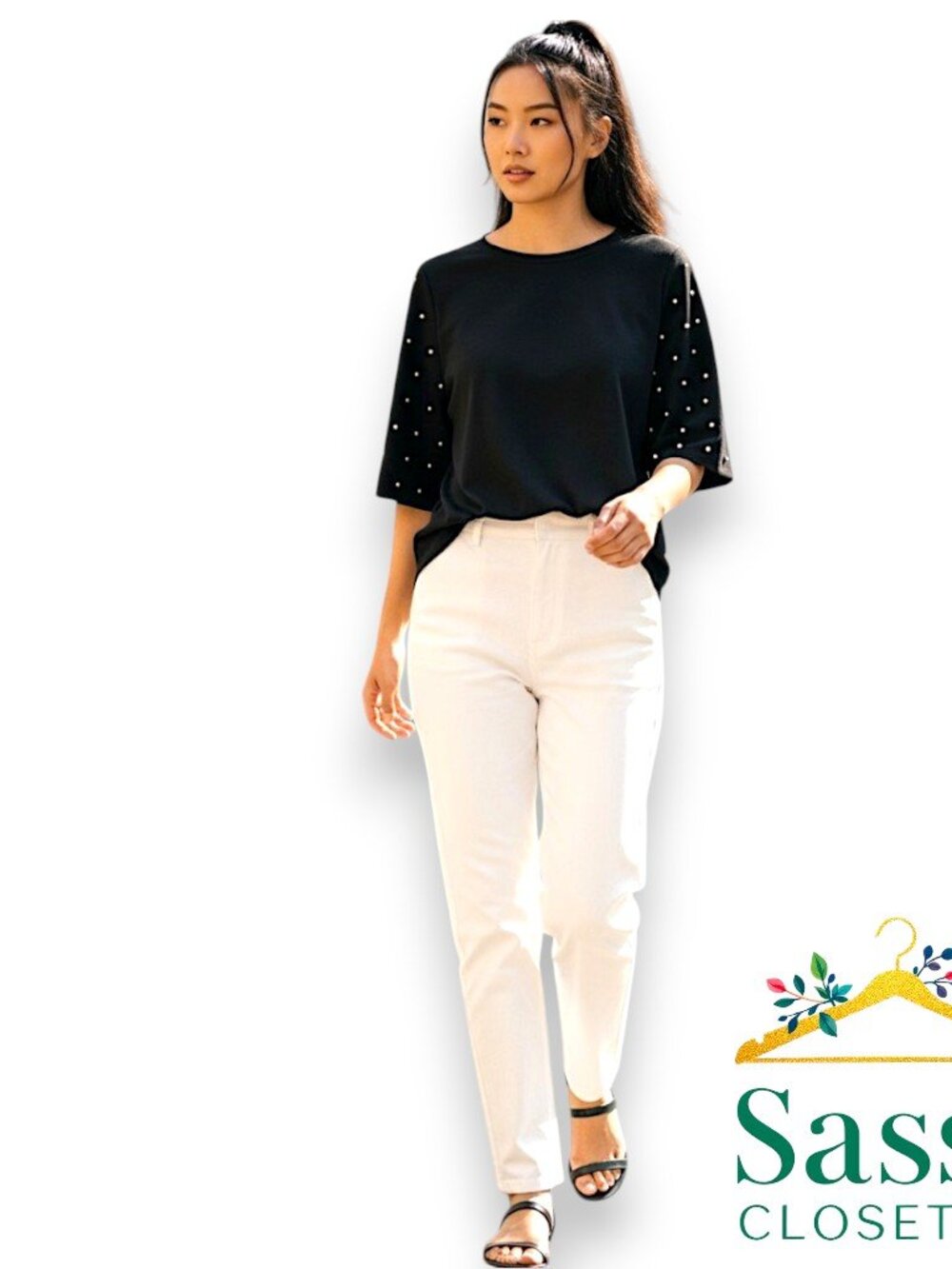 Ann Taylor Black Pearl Sleeve Statement Blouse Polished Evening Size M